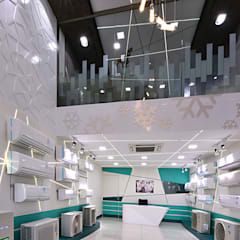 An air conditioning showroom, view from entrance: modern by technocraft,modern | homify Cafe Interior Vintage, Electronics Store Design, Mobile Shop Design, Electrical Stores, Home Appliance Store, Clothing Store Design, Urban Decor, Showroom Interior Design, Double Height