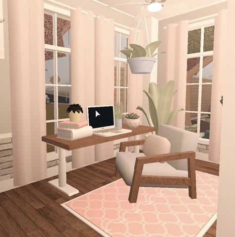 Bloxburg Desk Area Ideas, Bloxburg Home Office Ideas, Small Office Bloxburg, Bloxburg Homeschool Room Ideas, Office Ideas In Bloxburg, Cute Bloxburg Office Ideas, Roblox Bloxburg Office Ideas, Bloxburg House Office Ideas, Bloxburg Home Office