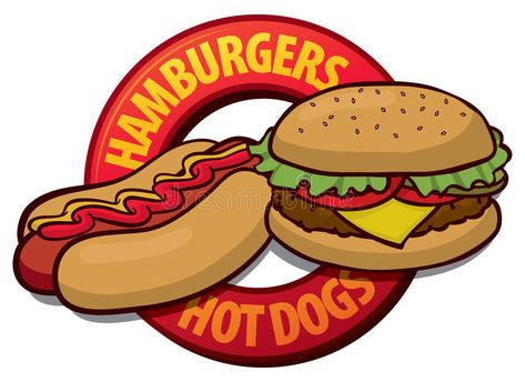 Photo about A hamburger hot dog sign for a barbeque or event. Illustration of logo, fast, illustration - 40356998 Hamburger Hotdogs, Dog Clip Art, Food Truck Design, Food Trailer, Dog Logo, Family Event, Dog Signs, Dog Pin, Food Drawing