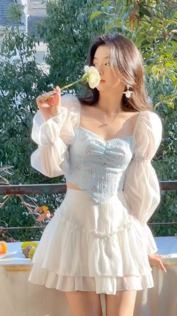 PELLUCID on Instagram: "The perfect match 🍰 Fresh Tulip Lantern Top + Gateau Ruffled Skirt" Dress Korean Style Simple, Fairy Dress Aesthetic, Skirt And Top Outfits, Princess Aesthetic Outfits, Long Skirt And Top, Long Skirt Outfits, Korean Casual Outfits, Kawaii Fashion Outfits, Fairy Fashion