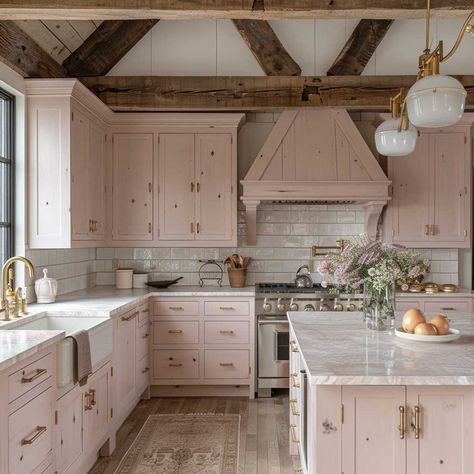 7+ Chic Painting Kitchen Cabinets Ideas with Pink and Bronze Highlights • 333k+ Inspiring Lifestyle Ideas Pink And Gold Kitchen Ideas, Blush Pink Kitchen Cabinets, Light Pink Cabinets, Pink And Gold Kitchen, Light Pink Kitchen, Warm Kitchen Colors, Painting Kitchen Cabinets Ideas, Pink Kitchen Cabinets, Pink Kitchen Designs