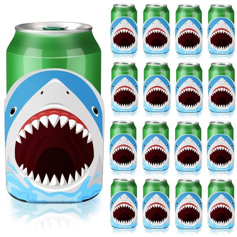 PRICES MAY VARY. Shark Party Supplies: there are 16 pieces of shark can covers, sufficient quantity can meet your party use and replacement needs Exquisite Design: the drink can covers are designed with shark patterns, which are exquisite and adorable, will be favored by both kids and adults, suitable as a nice party supplies for various parties Size Information: the can cooler sleeve is about 10 x 13 cm/ 3.94 x 5.12 inches, suitable for holding 330 ml soda cans, proper size to use Reliable Mate Sharknado Party, Shark Decorations, Shark Party Favors, Pool Party Supplies, Shark Themed Party, Shark Decor, Shark Birthday Party, Shark Pattern, Shark Party