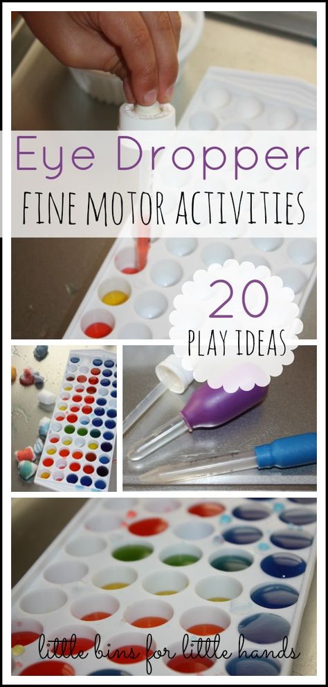 Eye Dropper Fine Motor Activities {A-Z Fine Motor Materials} Little Bins For Little Hands. 20 activities to try from us and other great bloggers! Fine Motor Ideas, Preschool Fine Motor Skills, Finger Gym, Fine Motor Activities For Kids, Sensory Motor, Eye Dropper, Diy Montessori, Preschool Fine Motor, Gross Motor Activities