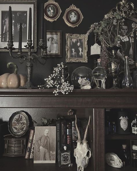 @sepvlchr | Decoração gótica vitoriana, Quarto gótico, Decoração gótica Collector Home Decor, Dark Electric Home Decor, Goth Bookshelf Aesthetic, Southern Gothic House Decor, Dark Decor Aesthetic, Goth Interior, Victorian Gothic Decor, Goth Houses, Deco Baroque