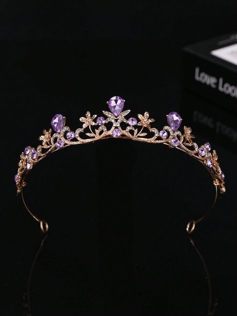 Purple Royal Collar  Zinc Alloy   Embellished   Women Accessories Amethyst Tiara Crowns, Purple Hairband, Purple Tiara, Quinceanera Accessories, Purple Quince, Quinceanera Crown, Hair Accessories Tiara, Crown Aesthetic, Chain Headband