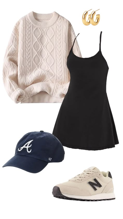 Whether it is runnign errands, attending a ball game, or enjoying a picnic in the park. This is the perfect transitional oufit. Sweater, dress, tennis dress, athletic dress, tennis skirt, new balance, new balances, womens new balances, new balance outfit, comfy chic, gold jewelry, chunky gold earrings, coastal grandma, braves, atlanta braves, baseball outfit, baseball game, baseball hat, ball cap, hat outfit, errands outfit, spring to summer, spring outfit, transitional outfit, amazon fashion Tennis Dress Outfit, Lazy Outfit, Outfits Vacation, Crochet Spring, New Balance Outfit, Style Parisienne, 2024 Outfits, Europe Outfits, Athletic Dress