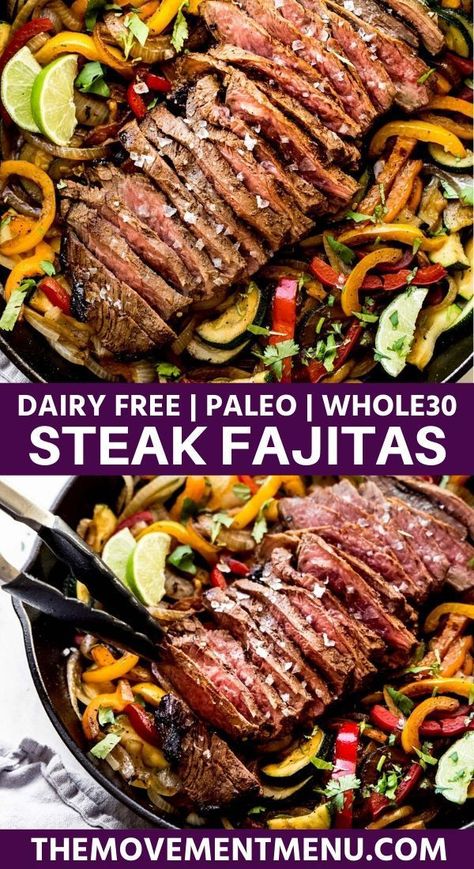 Steak Fajitas Recipe, Easy Steak Fajitas, Skillet Steak, Steak Fajita Recipe, Fajita Marinade, Paleo Meal Prep, Fajitas Recipe, Easy Steak, One Skillet Meals