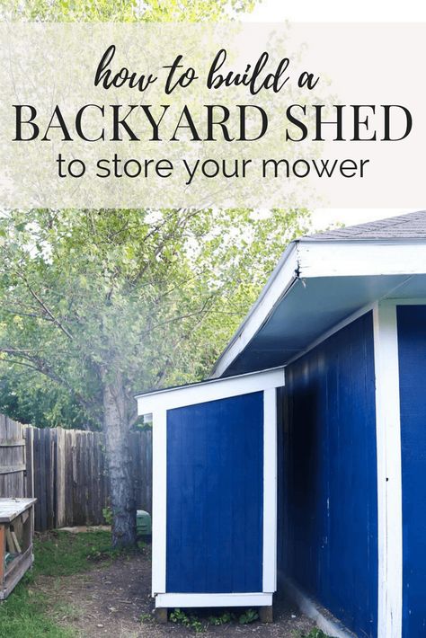 A quick and easy tutorial for building a DIY lawn mower shed for your backyard. It's the perfect way to keep your lawn mower safe from the elements! Lawn Mower Shed, Mower Shed, Build Shed, Outdoor Hobbies, Garage Organizing, Attic Ideas, Diy Lawn, Backyard Designs, Backyard Shed