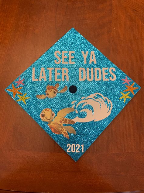 See Ya Later Dudes Graduation Cap Nemo, Just Keep Swimming Grad Cap, Finding Nemo Graduation Cap, Soccer Graduation Cap, Little Mermaid Graduation Cap, Taekwondo Quotes, Senior Board, Graduation Leis Diy, Notes Tips