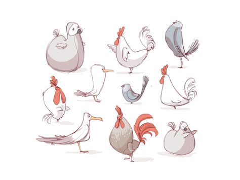 Birds by coryosterberg on deviantART Chickens And Roosters, Character Sketches, 자수 디자인, Arte Sketchbook, Animal Sketches, Arte Animal, Bird Drawings, Bird Illustration, Art And Illustration