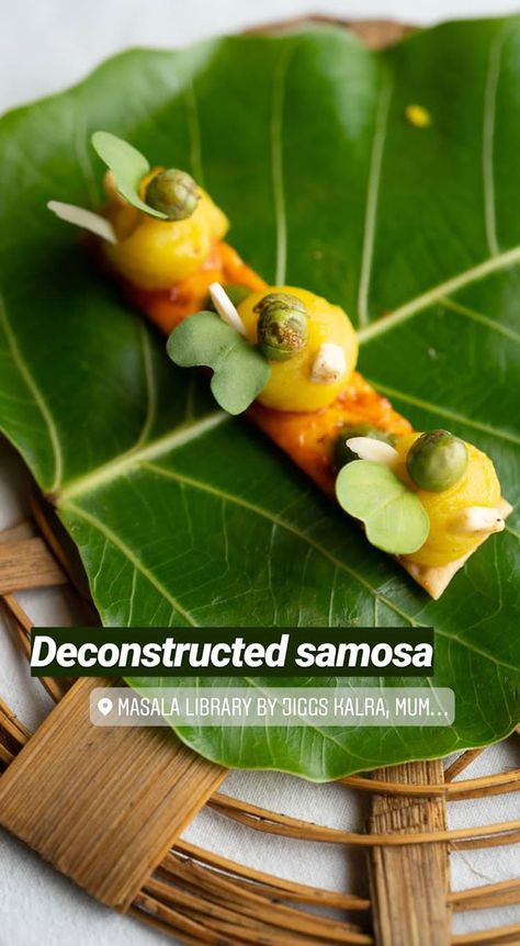 Deconstructed samosa | Masala library Deconstructed Samosa, Christmas Cookies Packaging, Cookies Packaging, Cookie Packaging, Master Chef, Samosa, Chef Recipes, Christmas Cookies, Chef