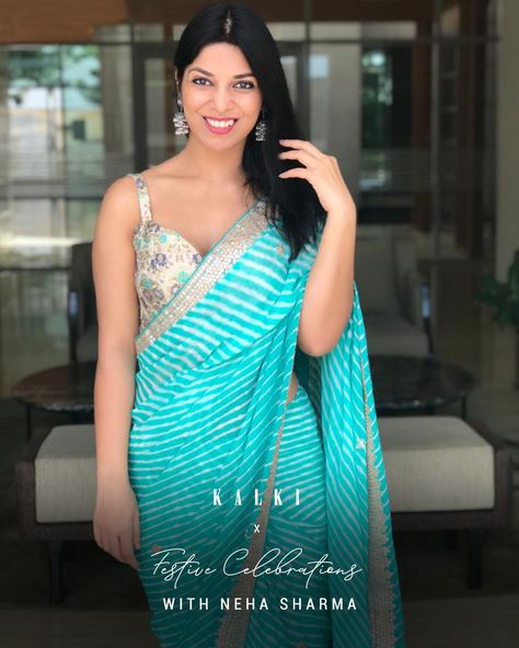 We love a gal in saree, and we absolutely loved @the_stylewali in this gorgeous sea blue leheriya saree. She chose this stunner for her Diwali celebrations. Can we all just agree on how perfectly she's captured the celebration essence? Saree Colours, Shaded Saree, Leheriya Saree, Kalki Fashion, Neha Sharma, Saree Design, Saree Models, Jennifer Winget, Elegant Saree