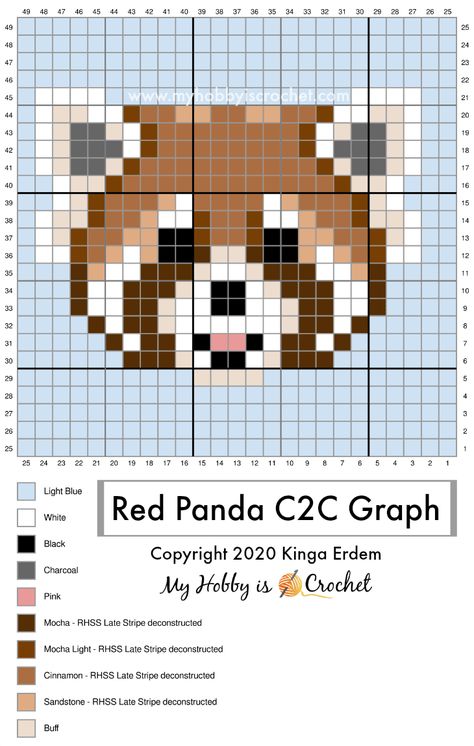 Red Panda C2C Graph Red Panda Knitting Pattern, Cross Stitch Red Panda, Perler Bead Red Panda, Red Panda Cross Stitch Pattern, Red Panda Alpha Pattern, Red Panda Minecraft, Red Panda Pixel Art, Red Panda Embroidery, Pixel Art Ideas Cute