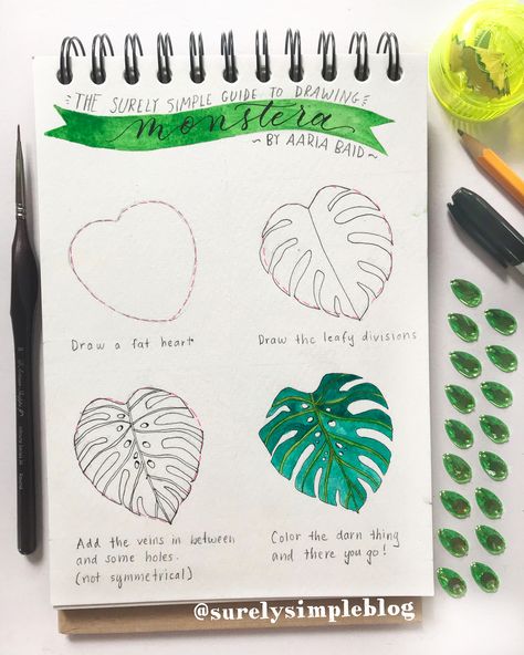 How to Draw // Monstera Delicious Plant- step by step on how to draw this! Deliciosa Plant, Seni Mural, Plant Sketches, Plant Doodle, Gubahan Bunga, Leaf Drawing, Heart Drawing, Hur Man Målar, Seni Cat Air