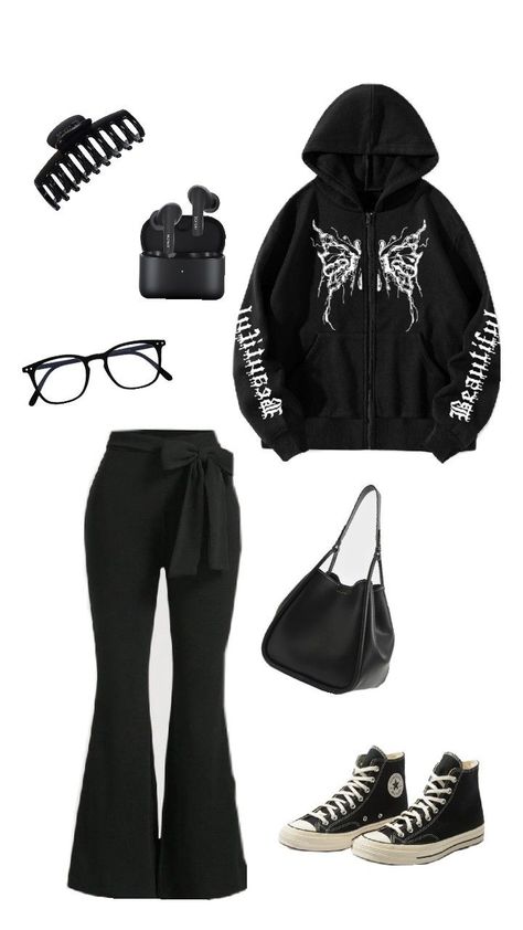 random wear black ootd idea hoodie pants sneakers y2k grunge aesthetic 💌 Black Casual Outfit, Y2k Grunge Aesthetic, Ootd Idea, Black Ootd, Casual Outfit Idea, Hoodie Y2k, Hoodie Pants, Y2k Grunge, Grunge Aesthetic