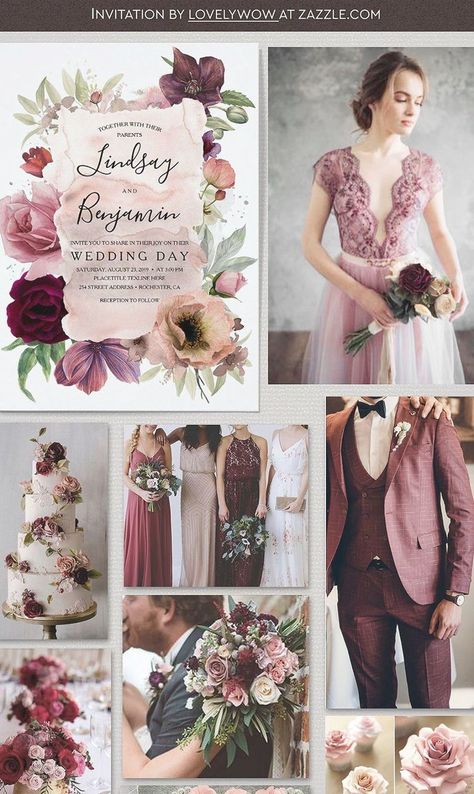 Dusty pink and burgundy red muted and slate color shades romantic vintage wedding invitation, marsala, and vintage blush wedding cake, dusty rose and wine red bridesmaid dresses and fabulous antique wedding bouquet from deep red peonies and mauve + dusty pink roses + greenery. Amazing wedding decor and top trending wedding palette! Vintage Blush Wedding, Wine Red Bridesmaid Dresses, Pink And Burgundy Wedding, Romantic Vintage Wedding, Blush Wedding Cakes, Slate Color, Romantic Wedding Receptions, Wedding Ceremony Ideas, Red Bouquet Wedding