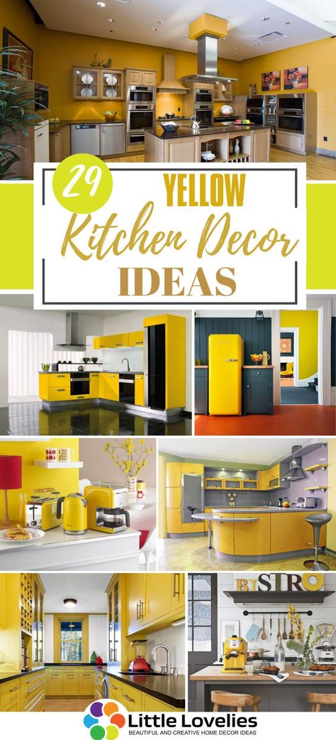 Yellow Kitchen Walls With Dark Cabinets, Kitchen Backsplash With Yellow Cabinets, Yellow Rv Kitchen, Yellow Kitchen Cabinets Ideas, Grey Kitchen With Yellow Accents, Kitchen Colors Schemes Yellow, Black And Yellow Kitchen Decor, Kitchen Decor Color Ideas, Yellow Kitchens With White Cabinets