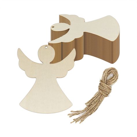 PRICES MAY VARY. DESCRIPTION: Material: Wood. Size: Approx. 2.95x3.5x0.1 inch / 7.5x8.9x0.25 cm. Made of good natural wood with ropes, laser cut and polished. FEATURE: Wooden blank angel shaped design hanging ornaments, with a hole and rope, can be used for hanging decoration. Perfect for using as tags, party board, classroom board. USAGE: Each wood piece was well polished, blank wood slices are ready to be paint and write, you may stain, drill, curve and decorate them as you like. GREAT DECORAT Board Classroom, Angel Theme, Wood Angel, Wooden Angel, Classroom Board, Wood Tags, Wood Crafts Diy, Diy Hanging, Christmas Party Decorations