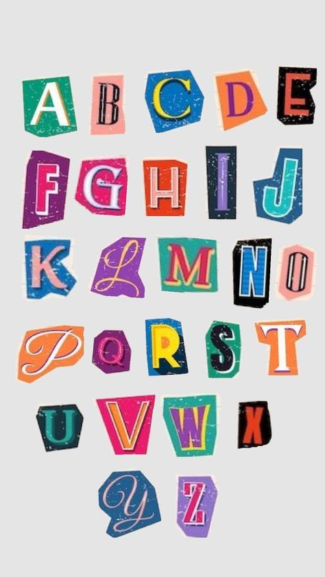 #alphabet #letters #letter #font #color #colorful #colorfulletter #colorfulletters #colorfulfont Detective Journal, Full Alphabet Fonts, Journaling 2024, Funky Alphabet, Chalk Wall Art, Magazine Letters, Fun Letters, Newspaper Letters, Calligraphy Fonts Alphabet