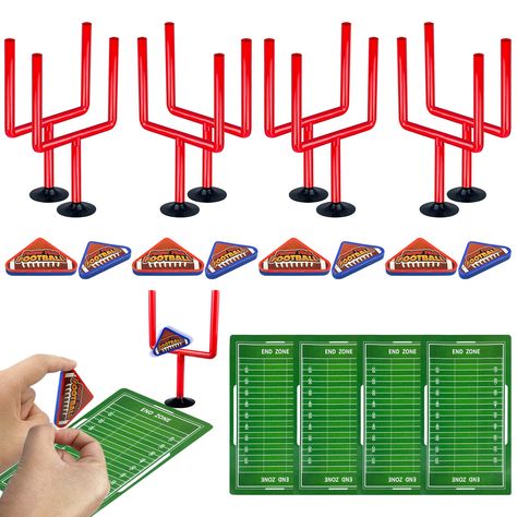 PRICES MAY VARY. Package Includes: indoor table football sets includes 4 sets, totally have 8 pcs goal posts, 8 pcs finger flicks foam balls，4 pcs game cards for indoor finger games; they are nice boys and girls birthday gifts, sports party favors or school ball game prizes; also great as sports party favors and sport goodie bag fillers. Easy Assembly: firstly goalposts need to be installed，you need to choose a suitable desktop, put two suction cup base at the bottom of the bracket, then the bas Boys Football Party, Diy Football Party, Football Favors, Football First Birthday, Football Party Favors, Office Desk Toys, Finger Games, Sports Party Favors, Nice Boys