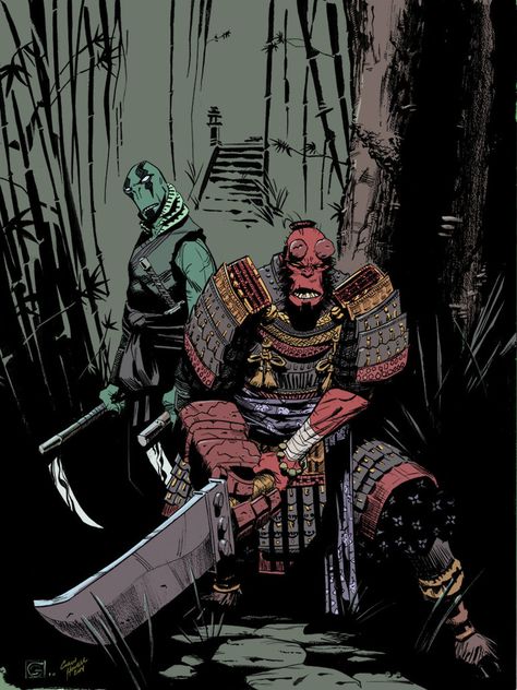 Hellboy Comic, Darkhorse Comics, Mike Mignola Art, Hellboy Art, Samurai Art, Dark Horse Comics, Arte Horror, Superhero Art, Comic Book Characters