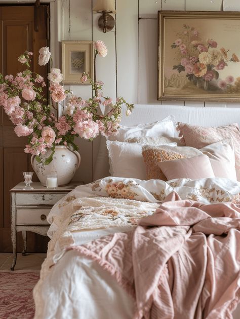 Visionary Victorian bedroom ideas incorporating timeless beauty with modern concepts Cozy Shabby Chic Bedroom, Modern Rococo Bedroom, Dusty Rose Bedroom Ideas Vintage, Girly Victorian Bedroom, Bedding Styling Ideas, Bedding Ideas Not White, Antique Feminine Bedroom, Pink French Country Bedroom, Granny Bedroom Aesthetic