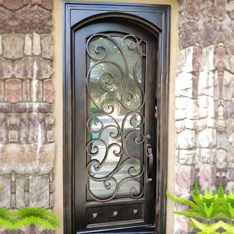 Wrought Iron Entry Doors, Wrought Iron Front Door, Single Entry Doors, Iron Front Door, Iron Entry Doors, Single Door Design, Wrought Iron Decor, Wrought Iron Doors, Door Makeover