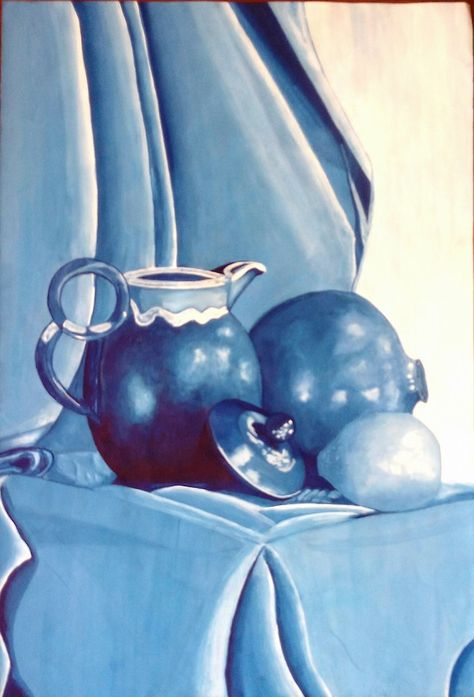 Still life poster colour monochrome Still Life Monochrome Painting, Monochrome Still Life Photography, Still Life Poster Colour Painting, Monochromatic Still Life Photography, Blue Monochrome Painting, Observe Photography, Monochrome Painting Watercolor, Drawing Poster Colour, Monotone Painting