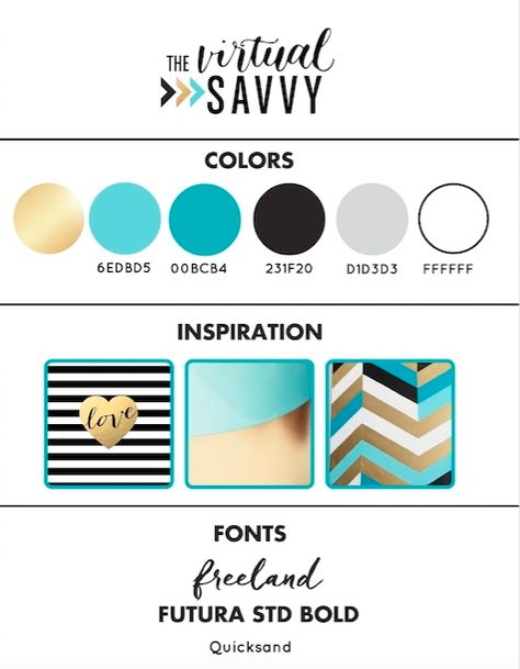 The Virtual Savvy Brand Board Virtual Savvy, Branding Boards, Branding Mood Board Inspiration, Brand Board Design, Brand Board Template, Visuell Identitet, Turquoise Branding, Business Branding Inspiration, Board Template