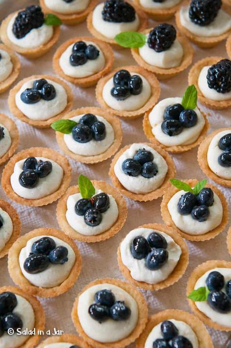 A no-bake cheesecake filling in these mini-tarts means you can make these 2-3 days ahead of time. You need these tasty morsels for your next party or celebration. # desserts #tarts #cheesecake #mascarpone #showers #Mothersday #holidays #partyfood Tart Shells Filling, Mascarpone Cheesecake, Mini Tart Shells, Mini Tart Recipes, Mini Fruit Tarts, Celebration Desserts, Mini Dessert Recipes, Mini Tarts, Cheesecake Tarts