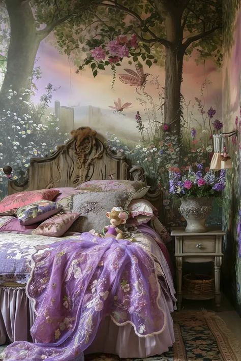 25 Magical Fairy Bedroom Ideas for a Touch of Whimsy - Roomy Retreat Fairy Decor Ideas, Whimsy Bedroom Decor, Pink Forest Bedroom, Magic Fairy Aesthetic, Magical Room Ideas, Magical Bedroom Ideas For Adults, Fairy Home Aesthetic, Fairy Bedroom Ideas For Kids, Fairy Bedroom Ideas For Adults