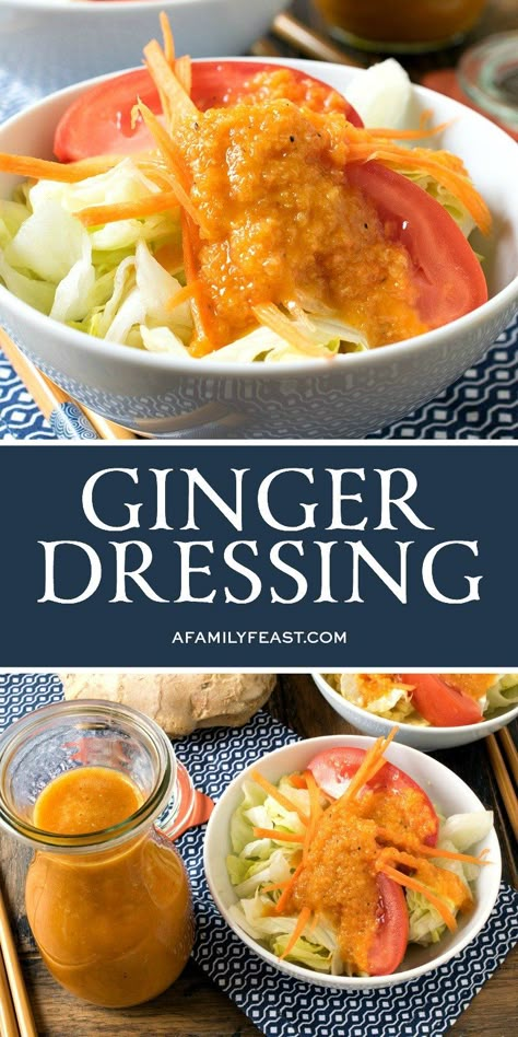 Salad And Dressing, Ginger Salad, Ginger Salad Dressings, Salad Dressing Recipes Homemade, Ginger Dressing, Homemade Salads, Family Feast, Homemade Salad Dressing, Think Food