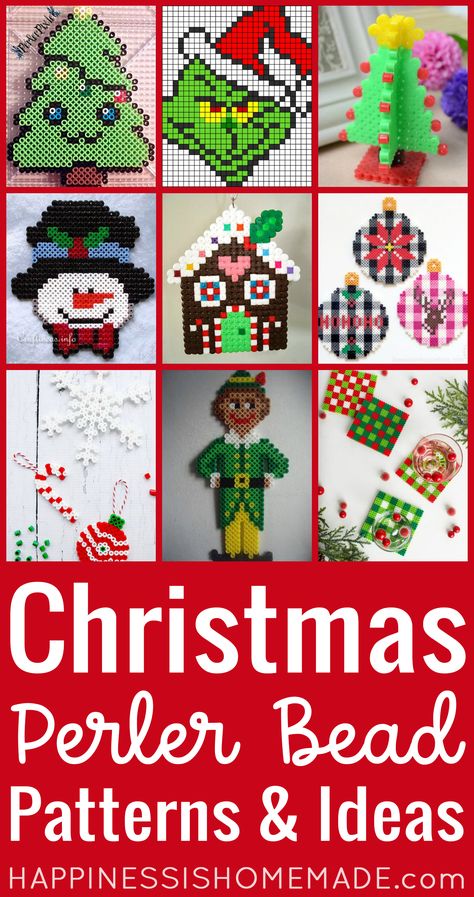 These Christmas Perler Bead patterns can be used to make all kind of different Perler Bead holiday creations - home decor, Christmas ornaments, gift tags, package toppers, magnets, keychains, and SO much more! Christmas Perler Beads 3d, Winter Perler Bead Patterns, Perler Bead Ornaments Pattern, Christmas Perler Bead Patterns, Melts Beads, Perler Christmas, Wire People, Melted Bead Crafts, Xmas Beads