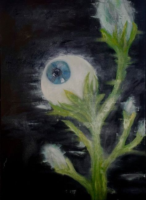 Oil Spill Art, Eyeball Plant, Grinch Tattoo, Plant Oil Painting, Spill Art, Illusion Tattoo, Surreal Art Painting, Creepy Paintings, Optical Illusion Tattoos