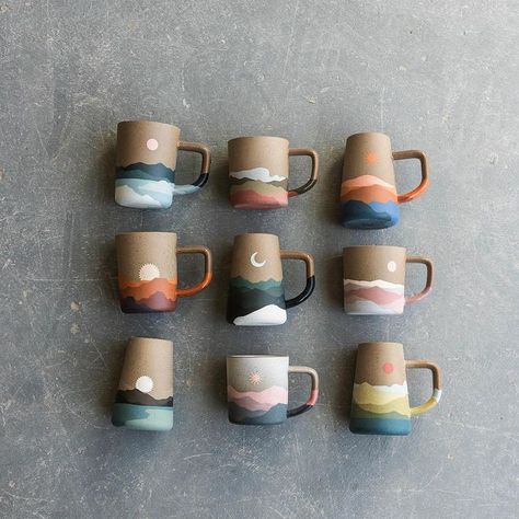 Landscape Pottery, Ideal Morning Routine, Celestial Seasonings Tea, Painted Moon, Handmade Ceramic Mugs, Magical Landscapes, Painted Clay Pots, Fort Collins Colorado, Colorado Artists