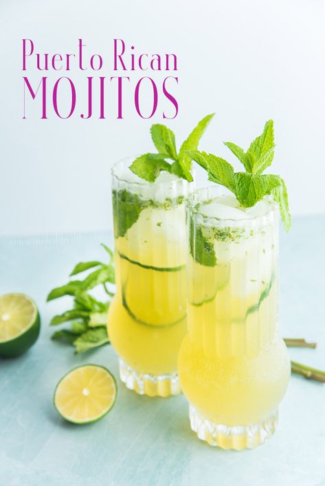 Puerto Rican Mojitos bring a bit more sweetness to the traditional cocktail. Made with lemon-lime soda, it's a refreshing cocktail for all of your party needs. #mojito #mint #rum #rumcocktail #cocktail #puertorican #boricua #bacardi #donqrum via @ediblesense Puerto Rican Drinks Alcohol, Puerto Rico Drinks, Best Rum For Mojitos, Porch Drinks, Orange Mojito, Best Mojito Recipe, Puerto Rican Rum, Craft Cocktail Recipe, Good Rum