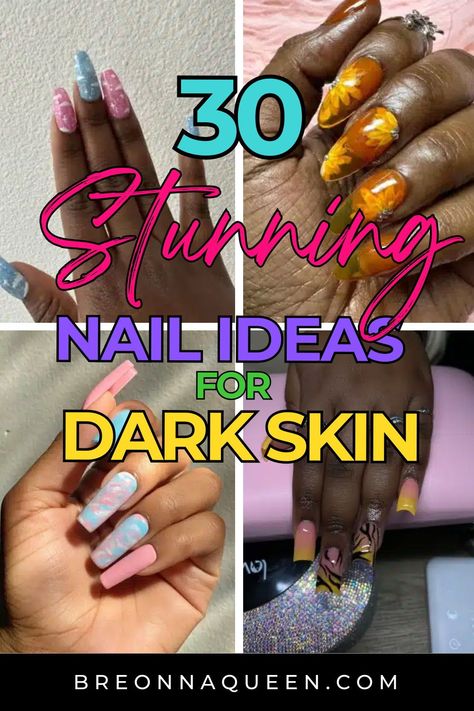 Find your next stunning manicure idea among these 30 nail designs tailored for dark skin tones. From glamorous looks to everyday chic, there's Nail Design On Dark Skin Black Women, Black Colorful Nail Designs, Ambrosia Nails, Nice Acrylic Nails Design, Nail Gel X Ideas, Sassy Nails Designs Classy, Multiple Colored Nails, Acrylic Nail Designs For Dark Skin Tones, Urban Nails Designs