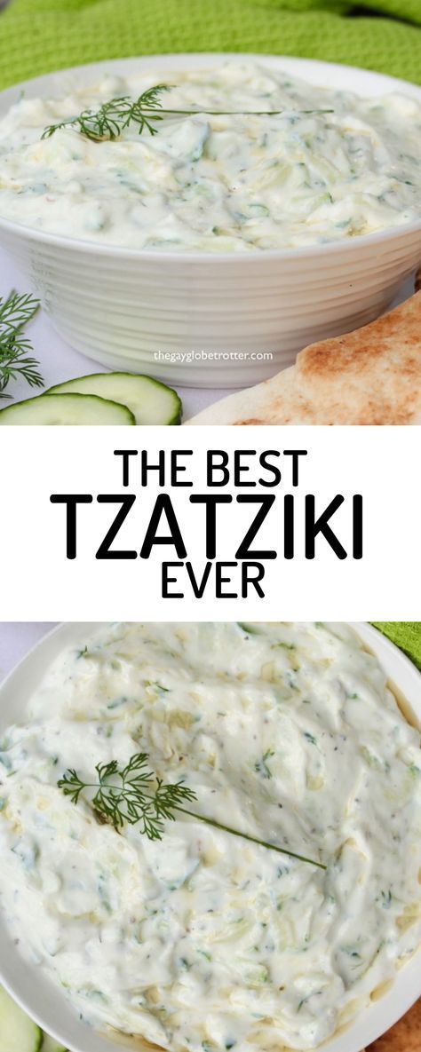 Homemade Tzatziki is one of my favorite dips! Greek yogurt is mixed with freshly grated cucumber, dill, garlic, and lemon zest then topped with olive oil. Best Tzatziki Sauce Recipe, Best Tzatziki Sauce, Greek Tzatziki, Tzatziki Sauce Recipe, Greek Dinners, Tzatziki Recipes, Homemade Tzatziki, My Favorite Recipes, Tzatziki Sauce