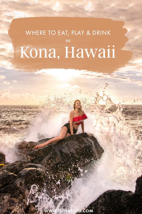 Where to eat, play and drink in Kona, Hawaii - a travel guide Kona Restaurants, Hawaii Kona, Usa Places To Visit, Summer Travel Destinations, Hawaii Travel Guide, Mermaid Lagoon, Kona Hawaii, Maui Vacation, Vacation Usa