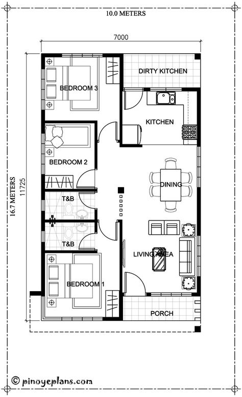 Square House Plans, Single Storey House Plans, Single Storey House, Small Bungalow, Three Bedroom House Plan, One Storey House, Bungalow Floor Plans, Affordable House Plans, House Plans 3 Bedroom