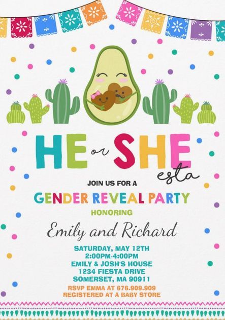 Cinco De Mayo Gender Reveal Party, Mexican Gender Reveal Party, Fiesta Gender Reveal Party, Fiesta Gender Reveal, Gender Reveal Ideas For Party, Gender Reveal Invitations Template, Gender Reveal Party Ideas, Reveal Party Ideas, Gender Reveal Party Theme