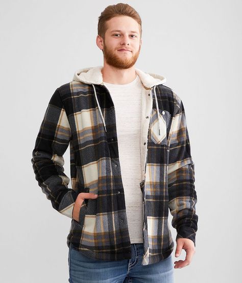 Departwest Plaid Fleece Hooded Shacket - Blue X-Large, Men's Creamnavy Snap front faux fur lined shirt jacket Contrast knit hood Interior pouch pockets Matching boy's shacket. Layering piece(s) and/or accessories sold separately.. Shell/Faux Fur Lining: 100% Polyester. Hood: 93% Cotton 7% Nylon. Machine wash cold with like colors gentle cycle. Non-chlorine bleach when needed. Tumble dry low. Do not iron.. MEN'S SHACKET SIZE CONVERSION CHART Size S M L XL XXL Chest 44 46 48 50 52 Body Length 29 3 Hooded Shacket, Layered Clothing, Flannel Hoodie, Knitted Hood, Layering Outfits, Men's Coats & Jackets, Conversion Chart, Mens Coats, Shirt Jacket