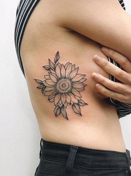 Sunflower Rib Tattoo Sunflower Rib Tattoo, Fernweh Tattoo, Girl Rib Tattoos, Sunflower Tattoo Thigh, Sunflower Tattoo Sleeve, Sunflower Tattoo Shoulder, Sunflower Tattoo Small, Rib Tattoos For Women, Tattoo Placements