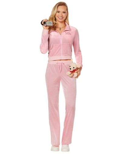 You're not a regular mom! You're a COOL mom. This Mean Girls costume features a zip-up cropped hoodie with "Cool Mom" fashioned out of rhinestones on the chest. Matching plush pink pants and an adorable dog prop complete the look. Just remember - there are NO rules in your house. Officially licensed Includes: Zip-up hoodie Pants Plush dog Long sleeves Zipper closure Material: Polyester, spandex Care: Spot clean Imported Note: Shoes and camera prop sold separately Mean Girls Mom Costume, Regina George Mom Costume, Mean Girls Halloween Costume, Mean Girls Mom, 2000s Halloween Costume, Mean Girls Halloween Costumes, Mean Girls Costume, Mom Costume, Mean Girls Halloween