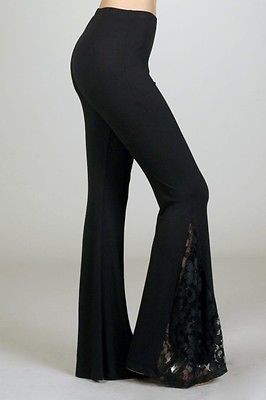 Bell Bottoms Black, Lace Bell Bottoms, Black Bell Bottoms, Pants With Lace, Contemporary Clothes, Soft Pants, Vintage Inspired Outfits, Bell Bottom Pants, Lace Inset