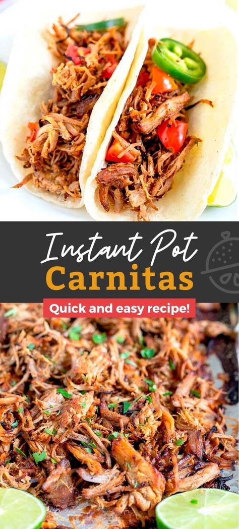 Mouthwatering Instant Pot Carnitas are easy and quick to make in the electric pressure cooker. This pork carnitas recipe makes perfectly seasoned, tender and juicy Mexican carnitas with crispy bits. #pork #keto #easy #lowcarb #Mexican #crispy #instantpot #instapot Instant Pot Carnitas Recipe, Beef Carnitas, Instant Pot Carnitas, Pork Carnitas Recipe, Carnitas Recipe, Pork Shoulder Roast, Potted Beef, Pork Carnitas, Instant Pot Pork