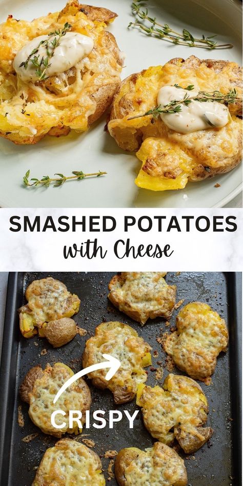 Smashed Potatoes Russet, Smashed Potatoes With Cheese, Cheese Smashed Potatoes, Potatoes With Cheese, Garlic Smashed Potatoes, Crispy Smashed Potatoes, Loaded Baked Potatoes, Cheese Potatoes, Girl Cooking