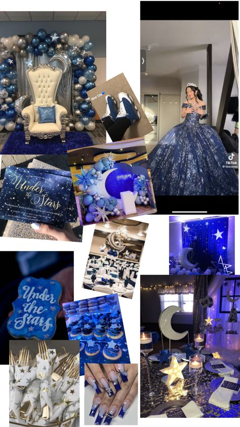 15 Themes Quinceanera, Royal Blue Quinceanera Decorations, Navy Blue Quinceanera Ideas, Sweet 15 Decorations, Under The Stars Quinceanera Theme, Royal Blue Quinceanera Theme, Royal Blue And Gold Quinceanera, Blue Quinceanera Ideas, Blue Quinceanera Theme