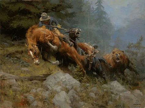 Bear Andy Thomas, Hunting Funny, Akali League Of Legends, Oil Painting Pictures, Western Artwork, Hunting Art, Wilde Westen, Western Paintings, West Art