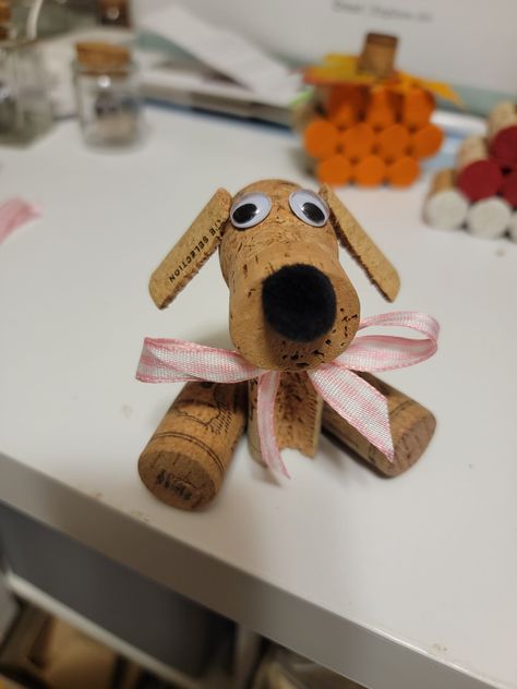 Cute wine cork dog. Used for decoration or I can add a string to make an ornament for the tree. I have a few different ribbon options. Cork Animals, Wine Cork Animals, Cork Dog, Champagne Cork Crafts, Make An Ornament, Wine Cork Projects, Cork Crafts Diy, Spider Crafts, Cork Projects